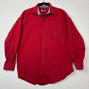 Chaps Ralph Lauren Mens Red Long Sleeve Button Up Shirt Cotton Crest Logo Large